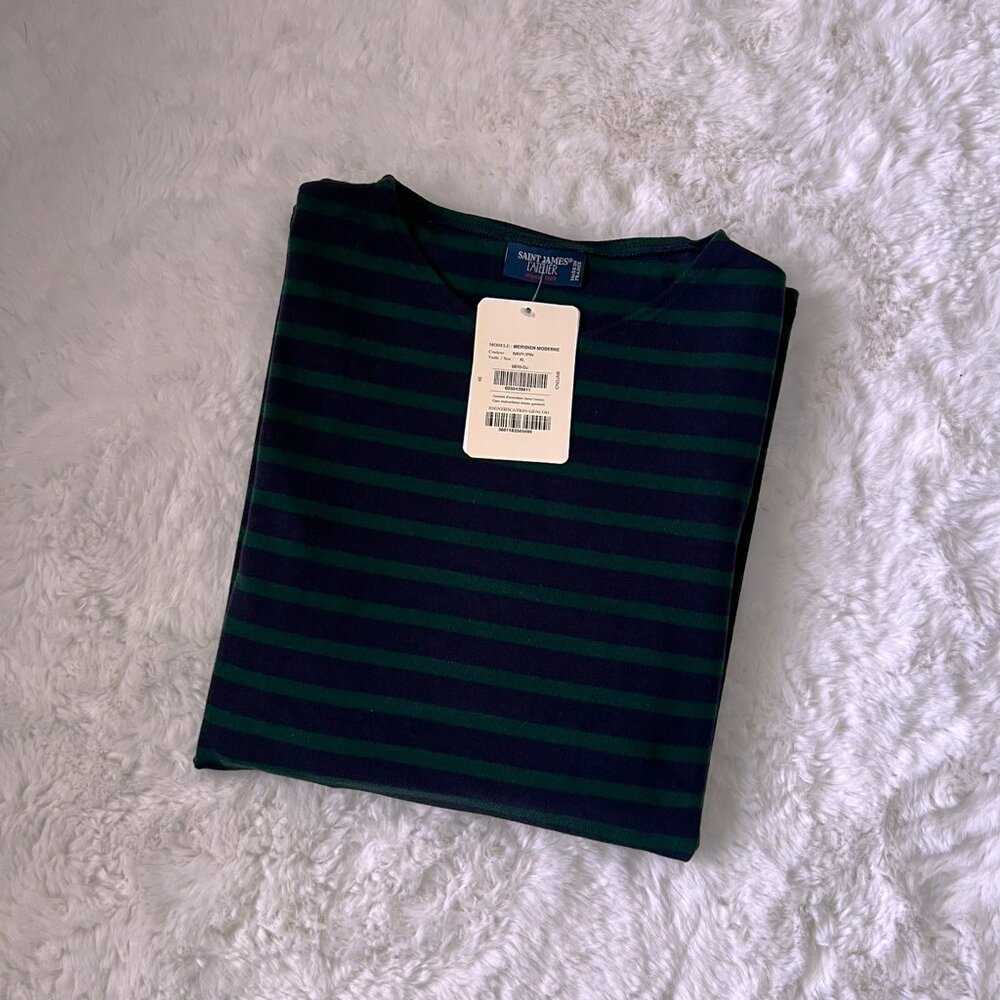 NWT - Saint James Meridien Stripe Unisex T-shirt - Navy/Fin - Picture 5 of 5